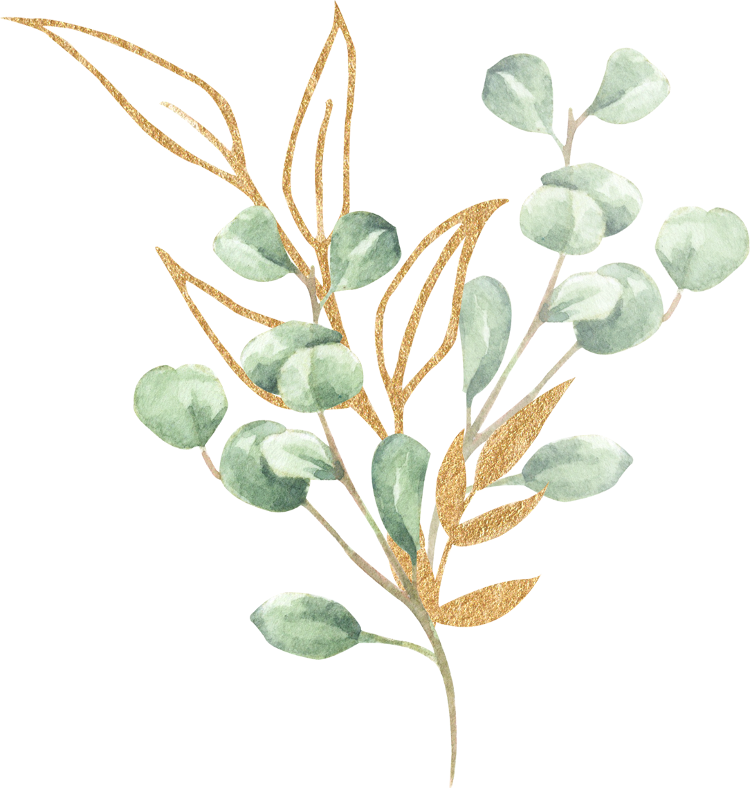 Illustration of Green and Gold Leaf Branches